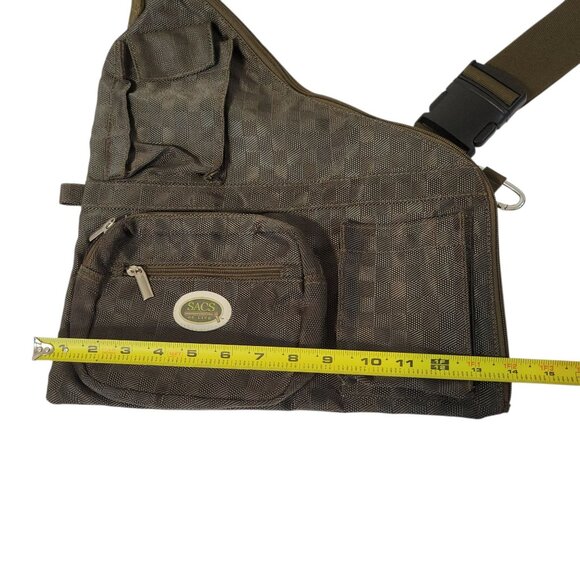 Sacs Of Life Metro Earth Sling Crossbody Bag Brown Checkered Adjustable Strap Zi - Picture 4 of 12